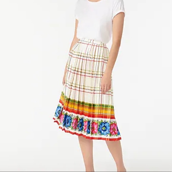 JCrew Pleated midi skirt with floral border - Picture 1 of 8